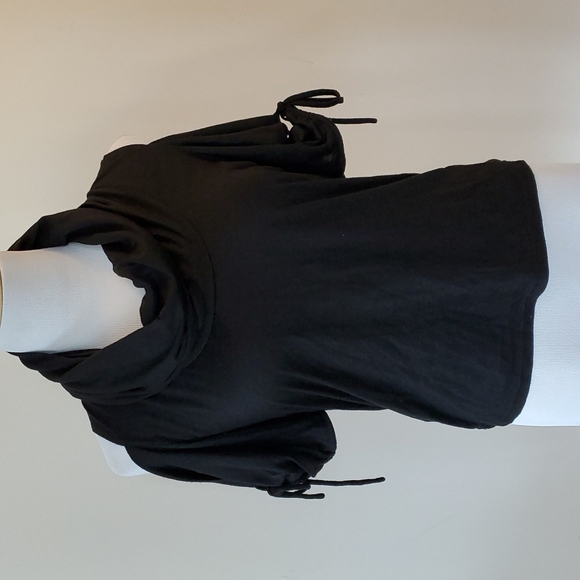 Erik Hart Cold Shoulder Black Top with gathered sleeves and ties - Size S - Picture 1 of 9